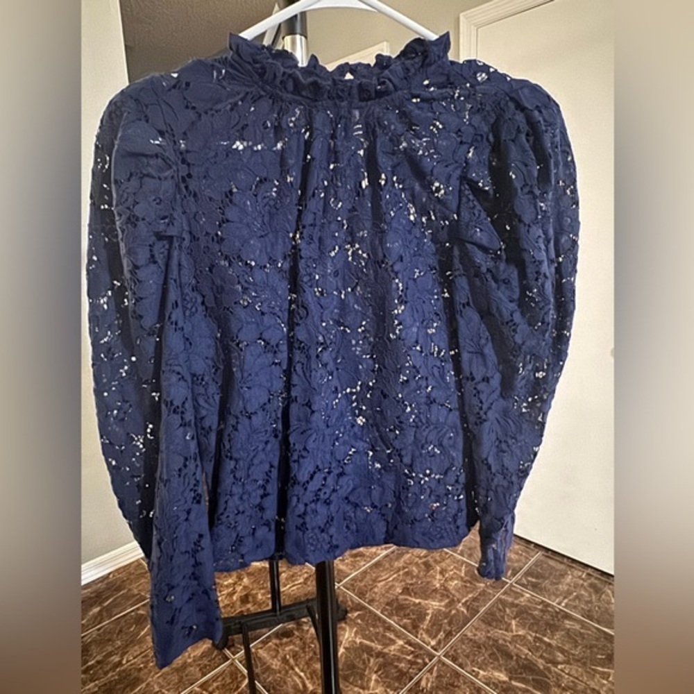 Express Navy Lace Overlay Top XS